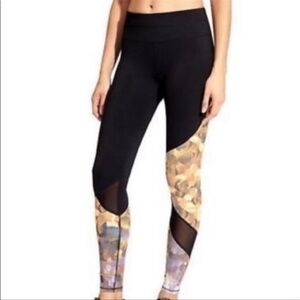 Athleta Black Asym Mesh Sonar Honeycomb Leggings Size Small
